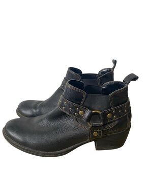 BOC Born Claudette Black Leather Ankle Boot Moto Strap Women’s Size 9.5